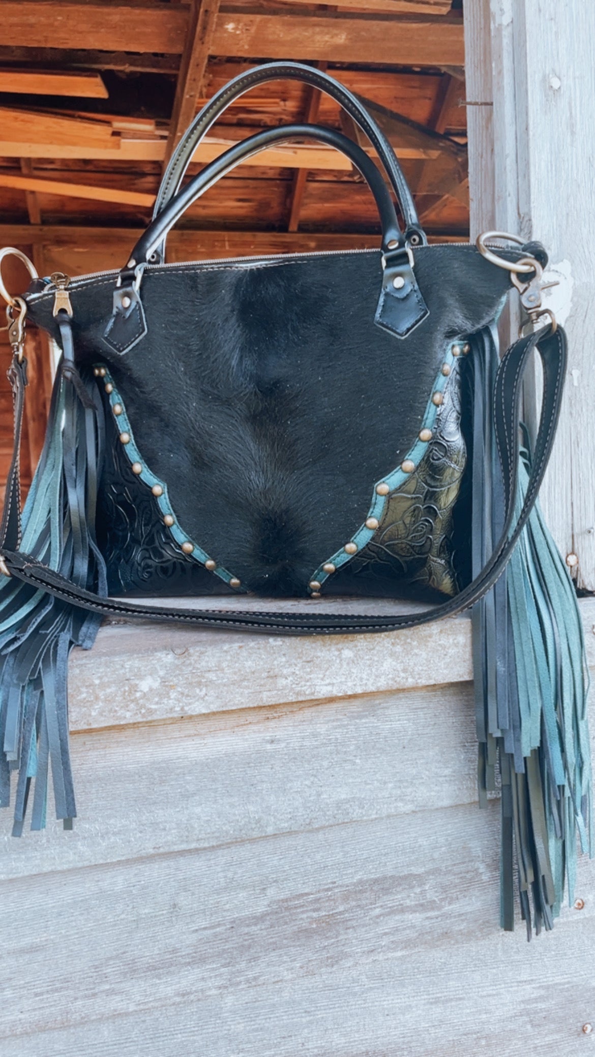 SHIPS TODAY Cowhide & Leather Crossbody Bag with Handles