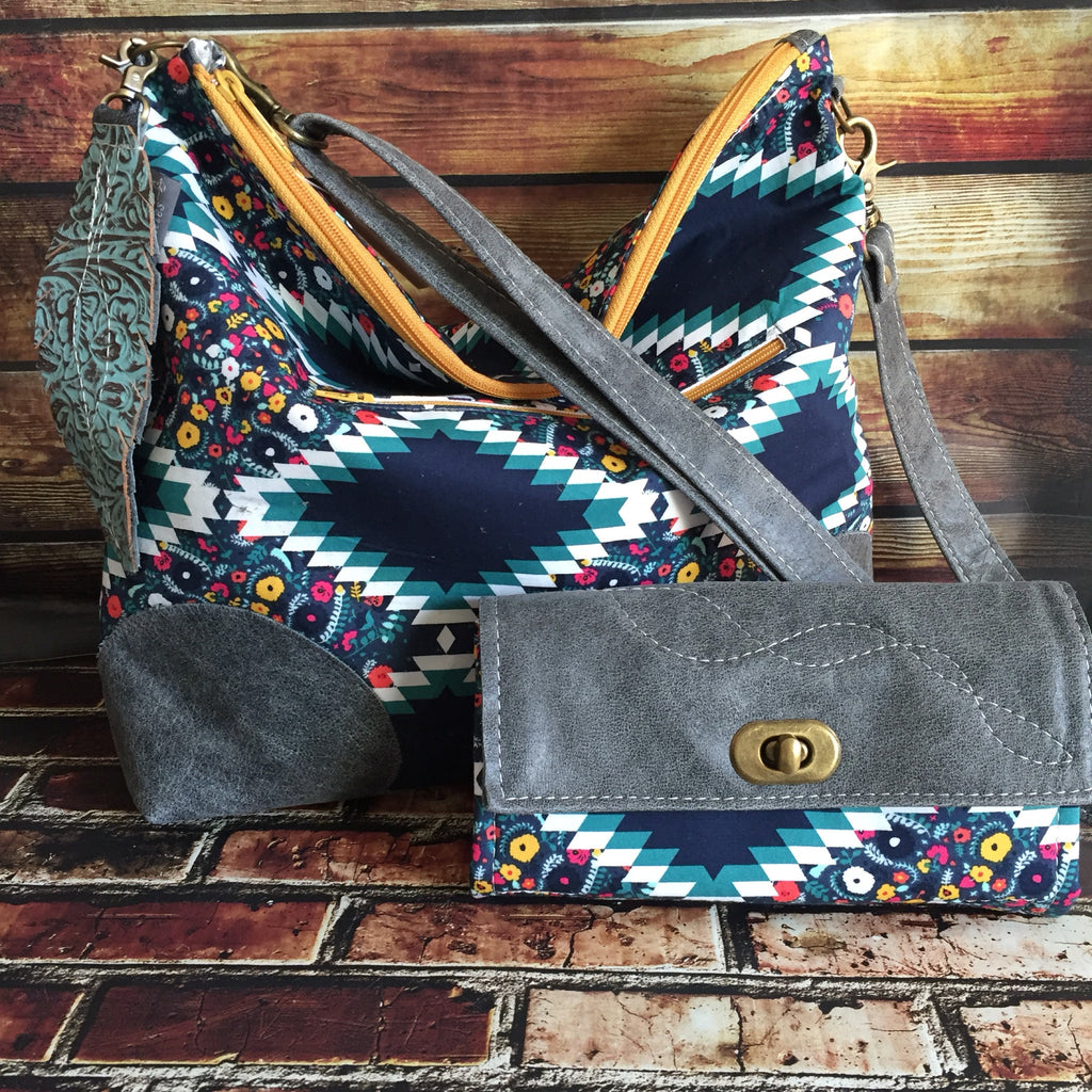 MADE TO ORDER Slouchy Hobo w/ Genuine Leather Patches, Feather & Crossbody Strap