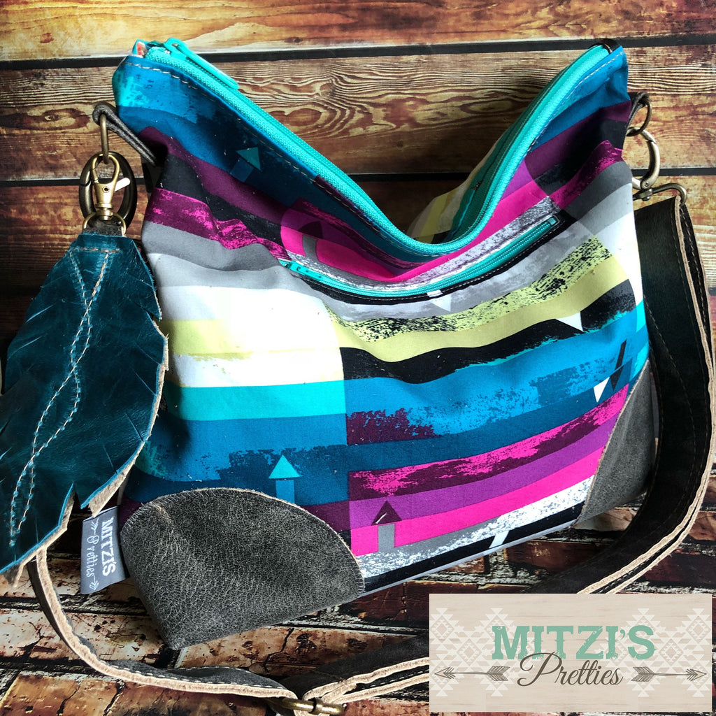 MADE TO ORDER Slouchy Hobo w/ Genuine Leather, Feather & Crossbody Strap