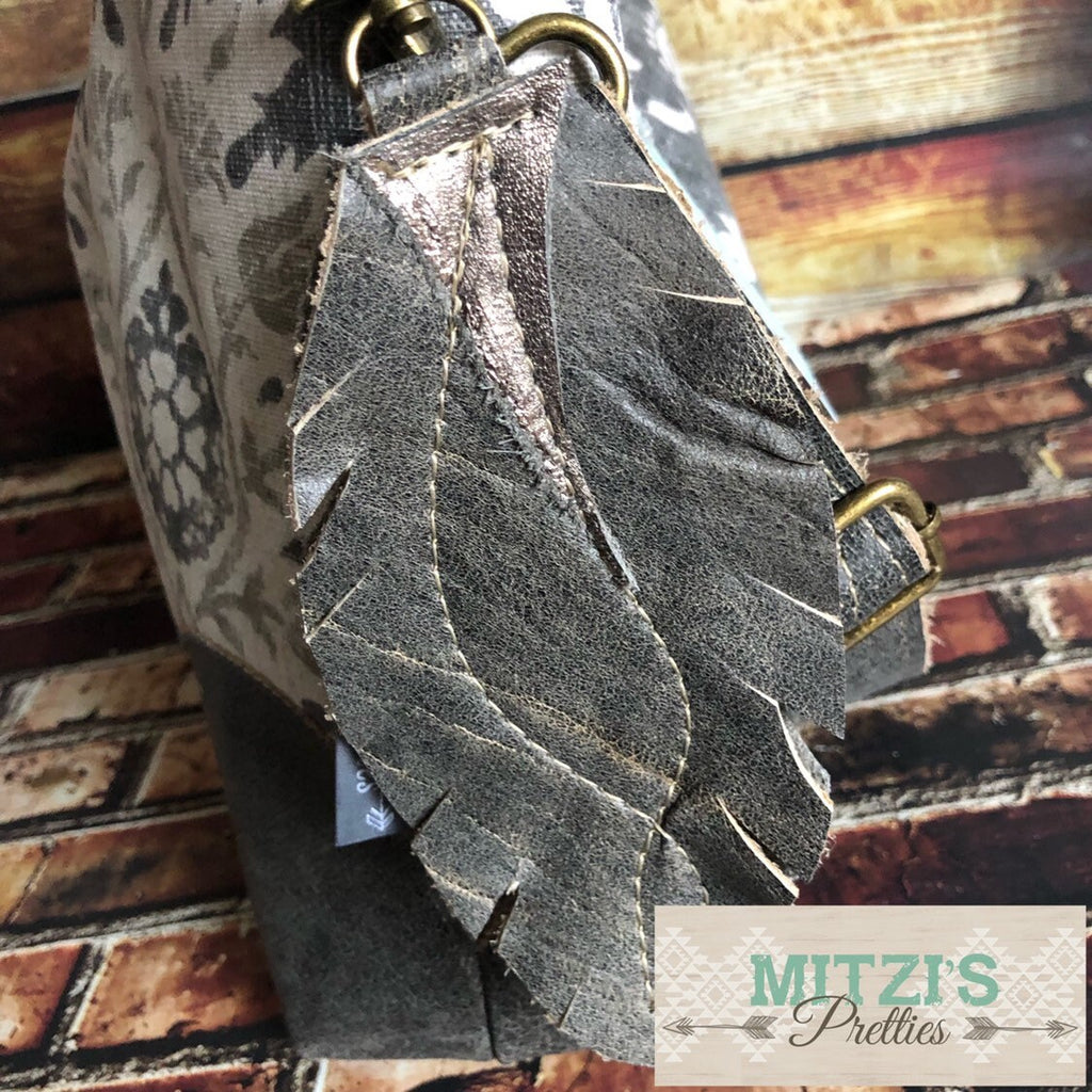 MADE TO Order Slouchy Floral Hobo w/ Water Buffalo Leather, Feather & Crossbody Strap