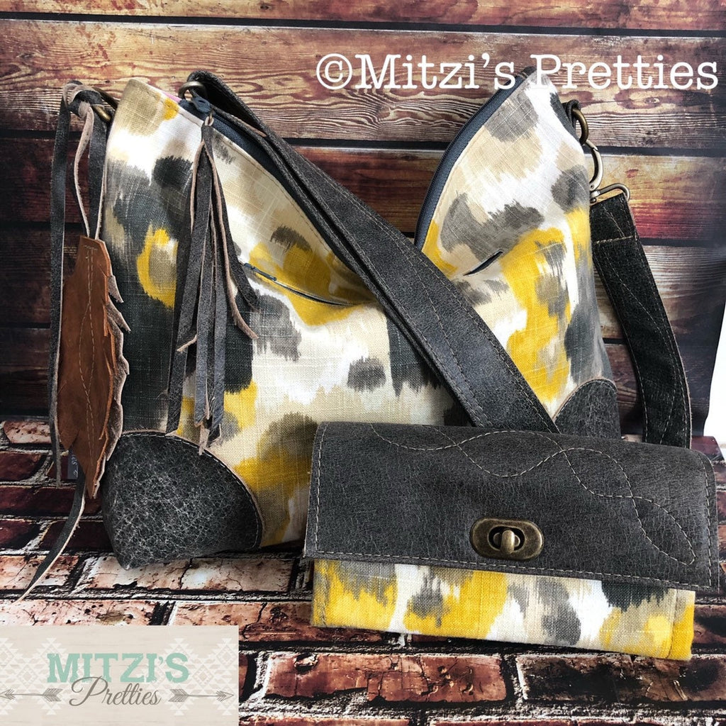 MADE TO ORDER Slouchy Bag in Floral & Gray Leather