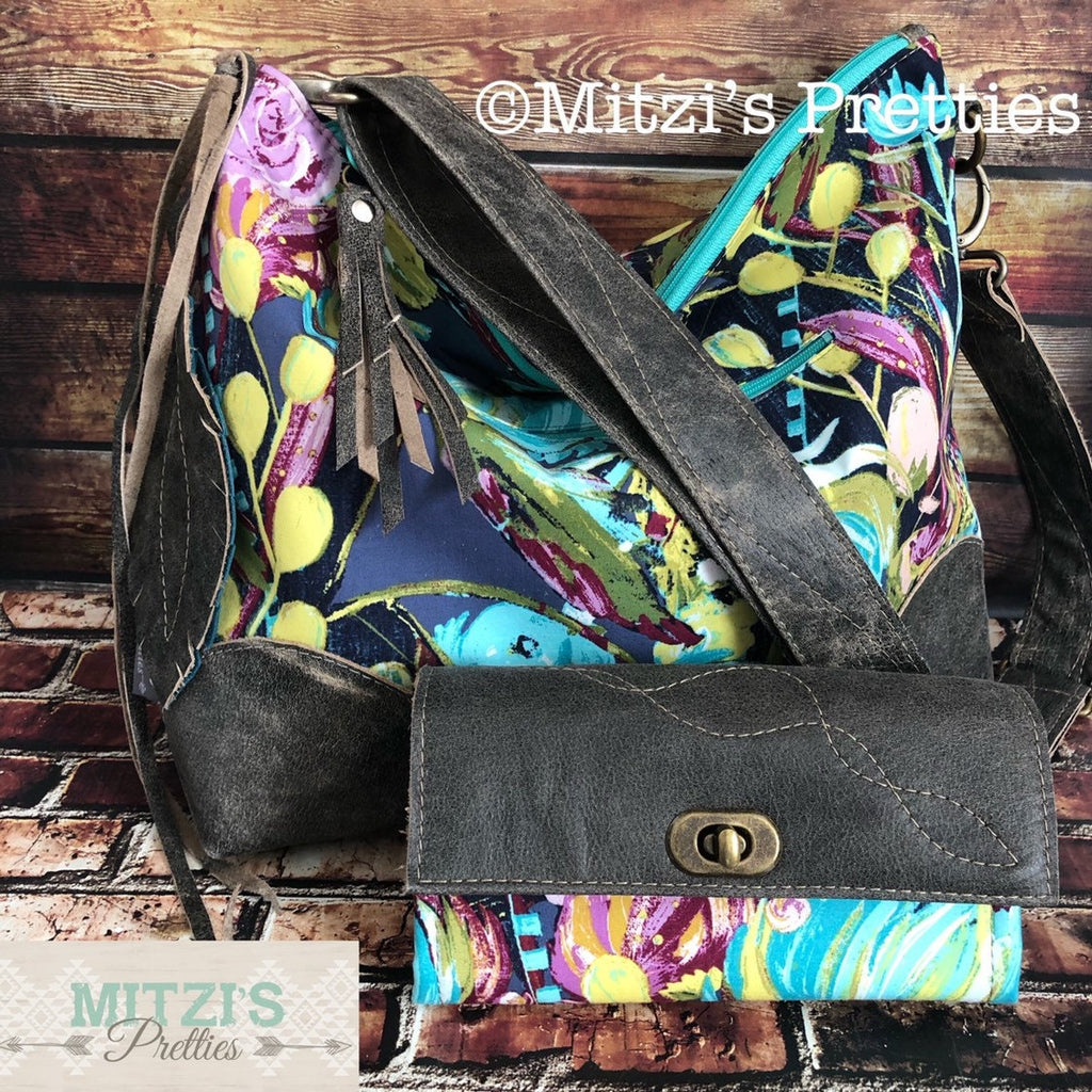 MADE TO ORDER Slouchy Hobo w/ Buffalo Leather Accents, Feather & Crossbody Strap