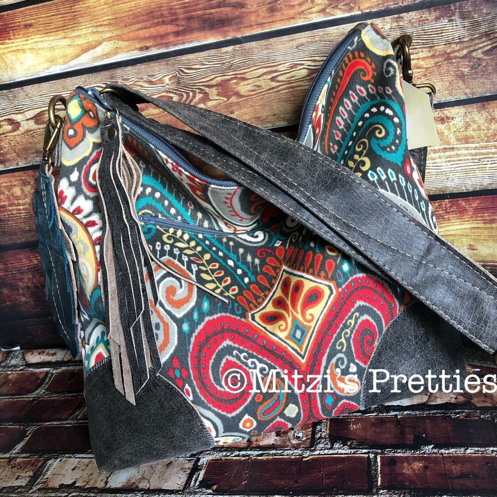 MADE TO ORDER Slouchy Hobo w/ Genuine Leather, Feather & Crossbody Strap