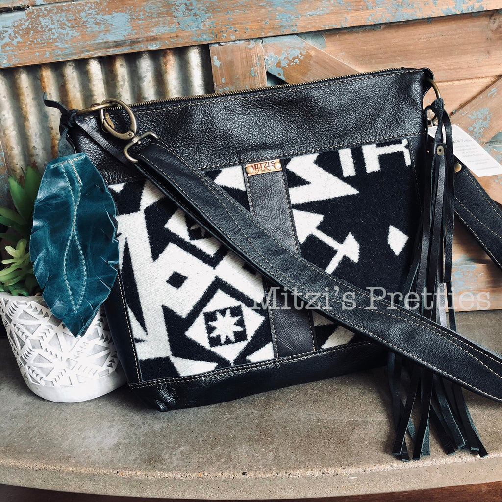 MADE TO ORDER Pendleton Wool and Leather Hobo w/ Cross Body Strap