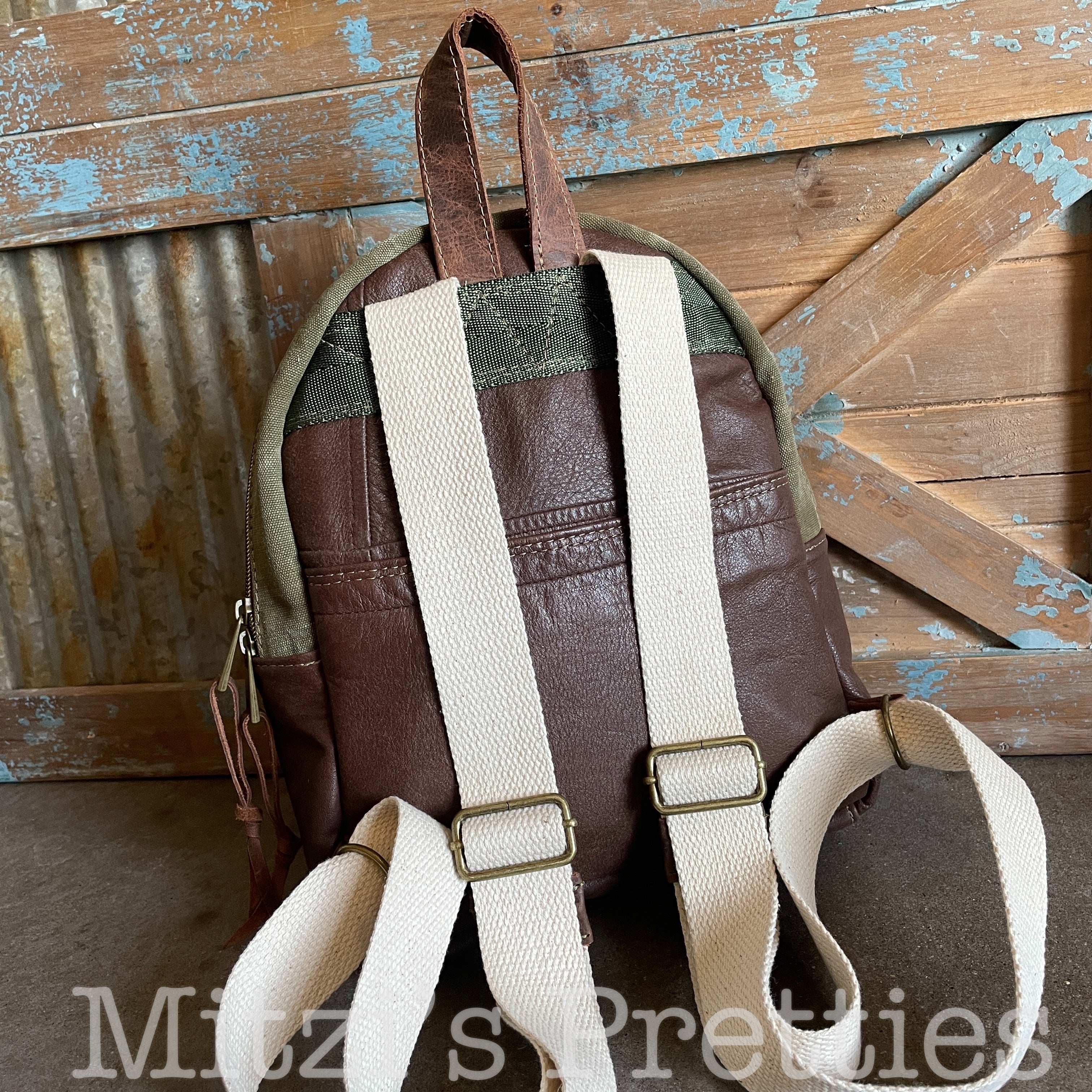 SHIPS TODAY Military Canvas, Wool & Leather Mini Backpack Bag – Mitzi's Pretties