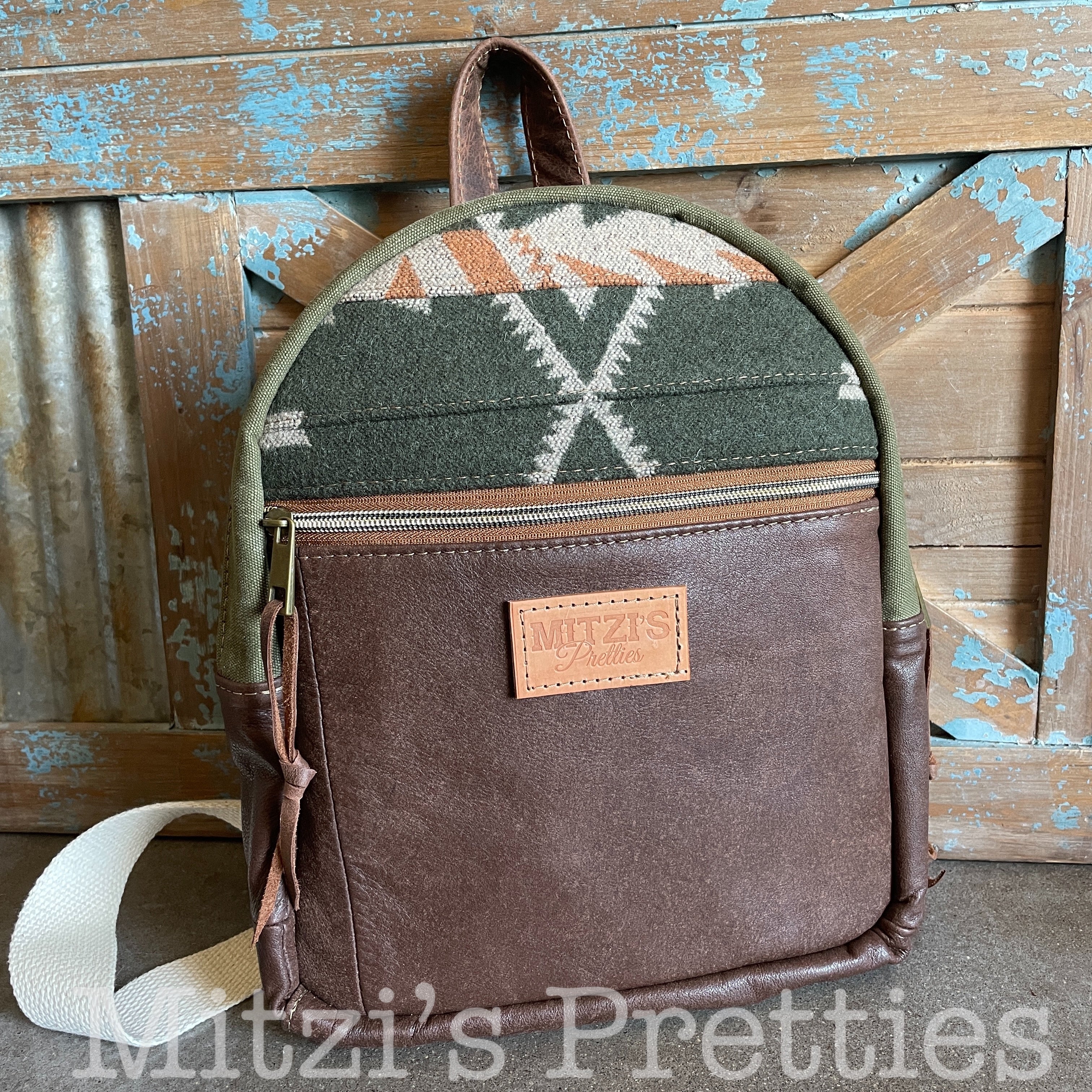 SHIPS TODAY Military Canvas, Wool & Leather Mini Backpack Bag