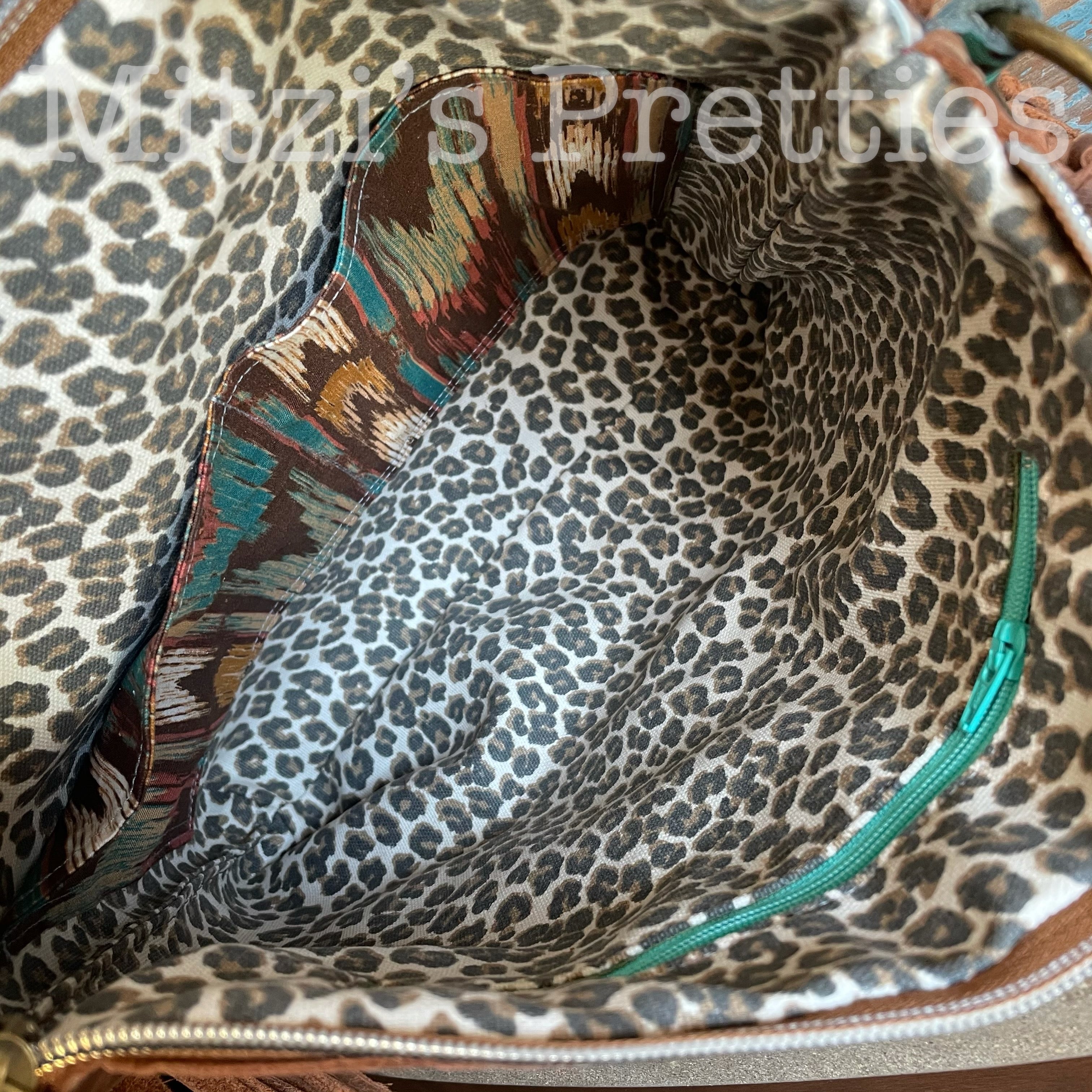 Acid Wash Cowhide Leopard and Fringe Bag